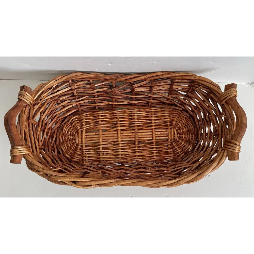 Oval Wicker Basket Bread Baguette With Handless Fruit, Flowers, 21